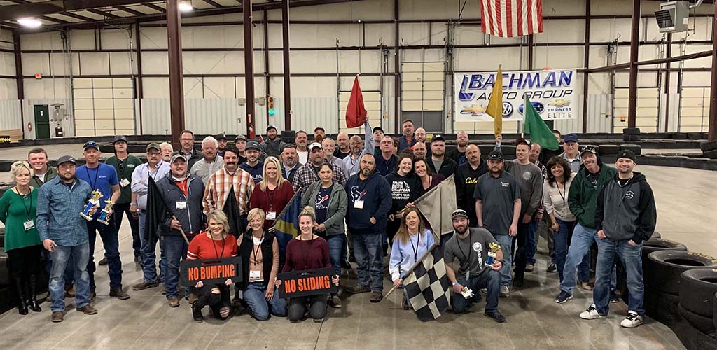 A group of friends getting ready to race at Bluegrass Karting