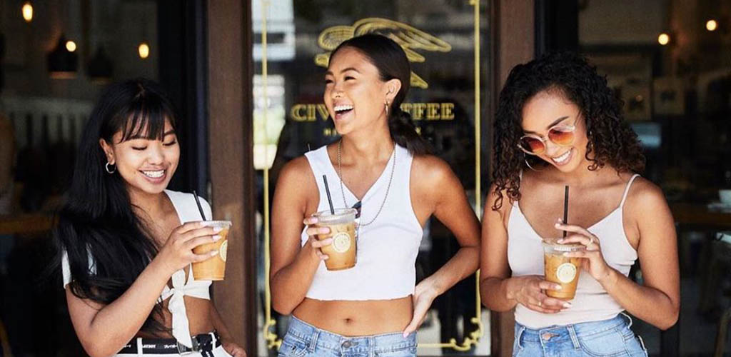 Ladies enjoying iced drinks at Civil Coffee’s