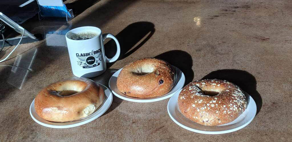 Coffee and bagels from Classic Rock Coffee