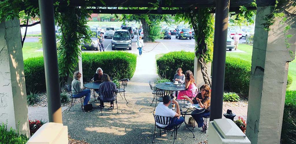 The bright and breezy patio of Fantes Coffee