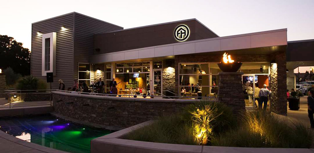 Exterior of Frappe House in the early evening