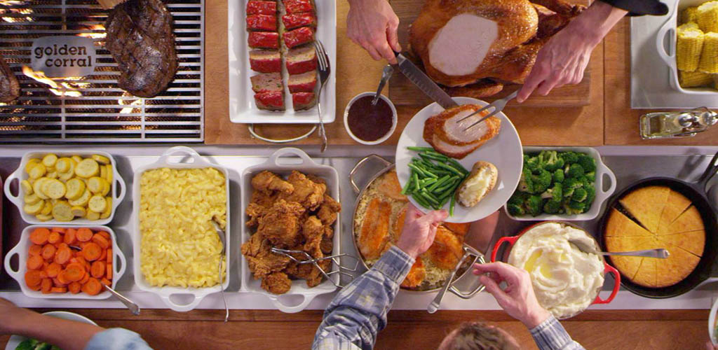 Top view of the buffet table at Golden Corral