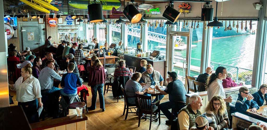 Cougars in Alaska in the seaside dining area of Hangar on the Wharf