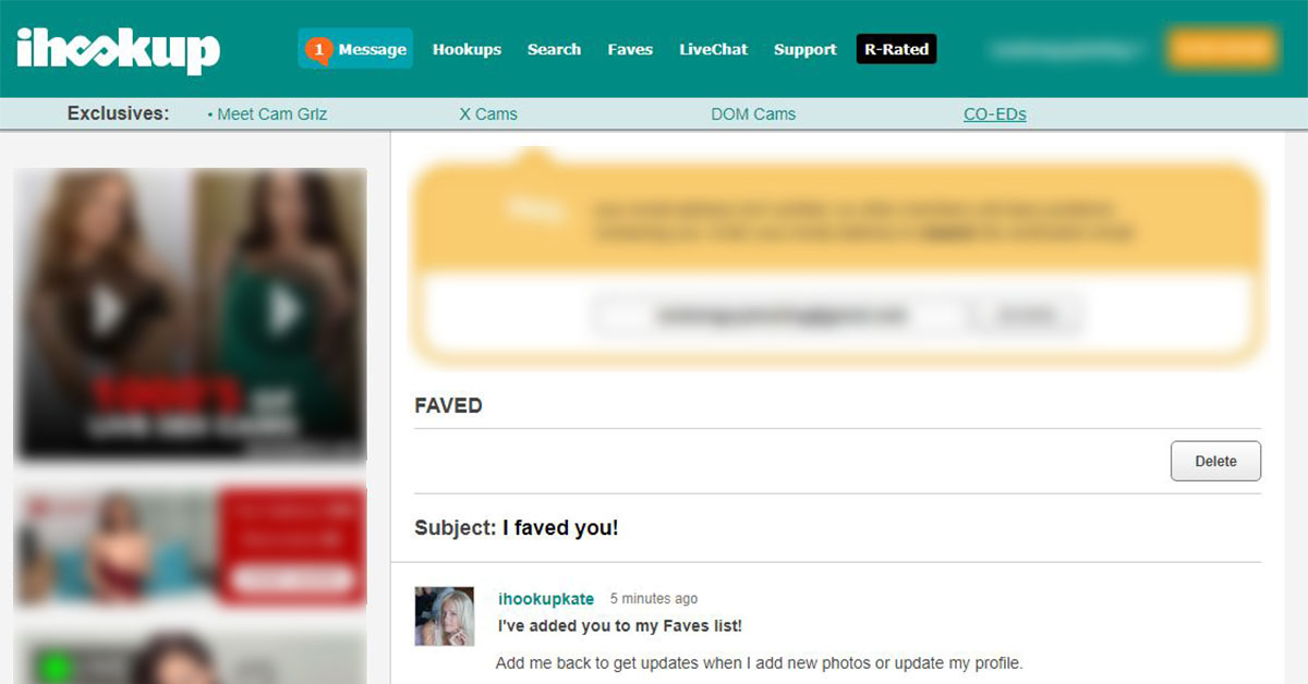 Main message page of ihookup