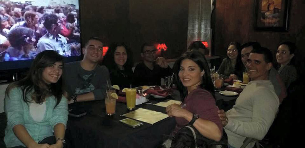 Enjoying dinner with friends at the Jazz Bistro on 4th