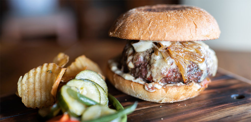 A burger and chips from La Jolla