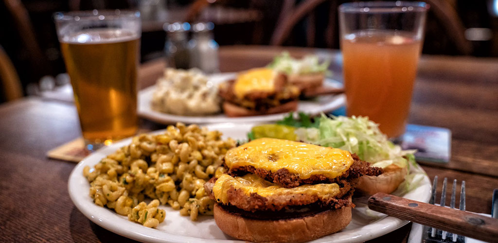 A burger and beer from Moon Time