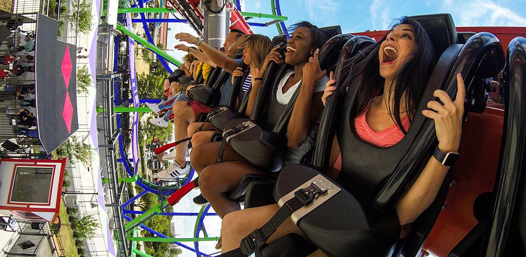 On a thrill ride at Six Flags over Texas