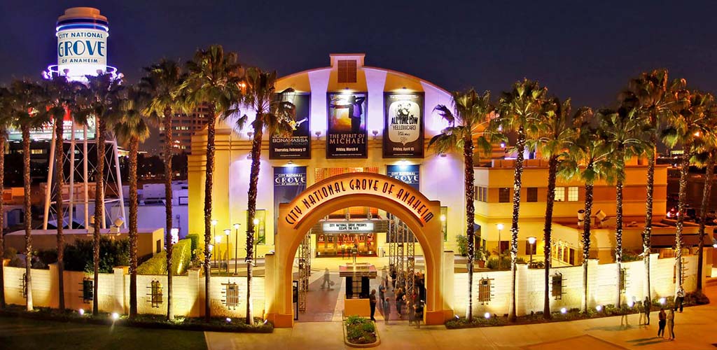The City National Grove of Anaheim at night