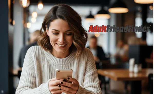 A candid and happy portrait of an attractive woman laughing representing the fun and casual connections found on Adult Friend Finder