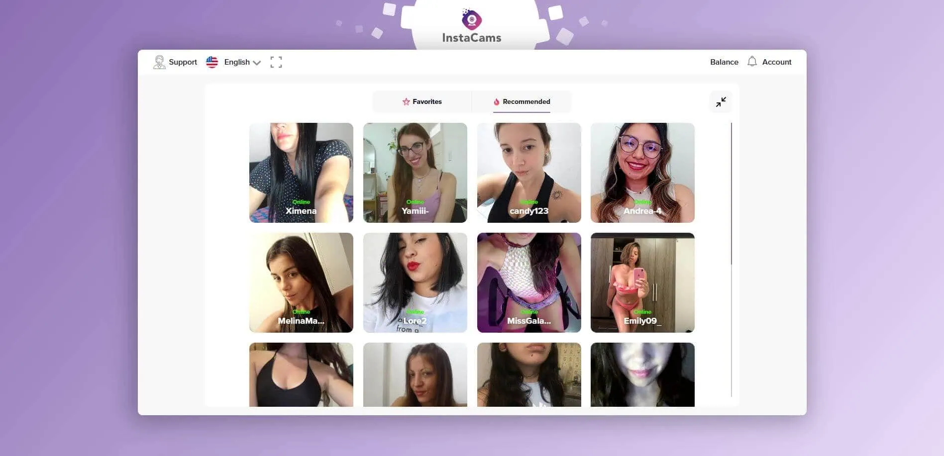Instacams screenshot example of female members vs LuckyCrush
