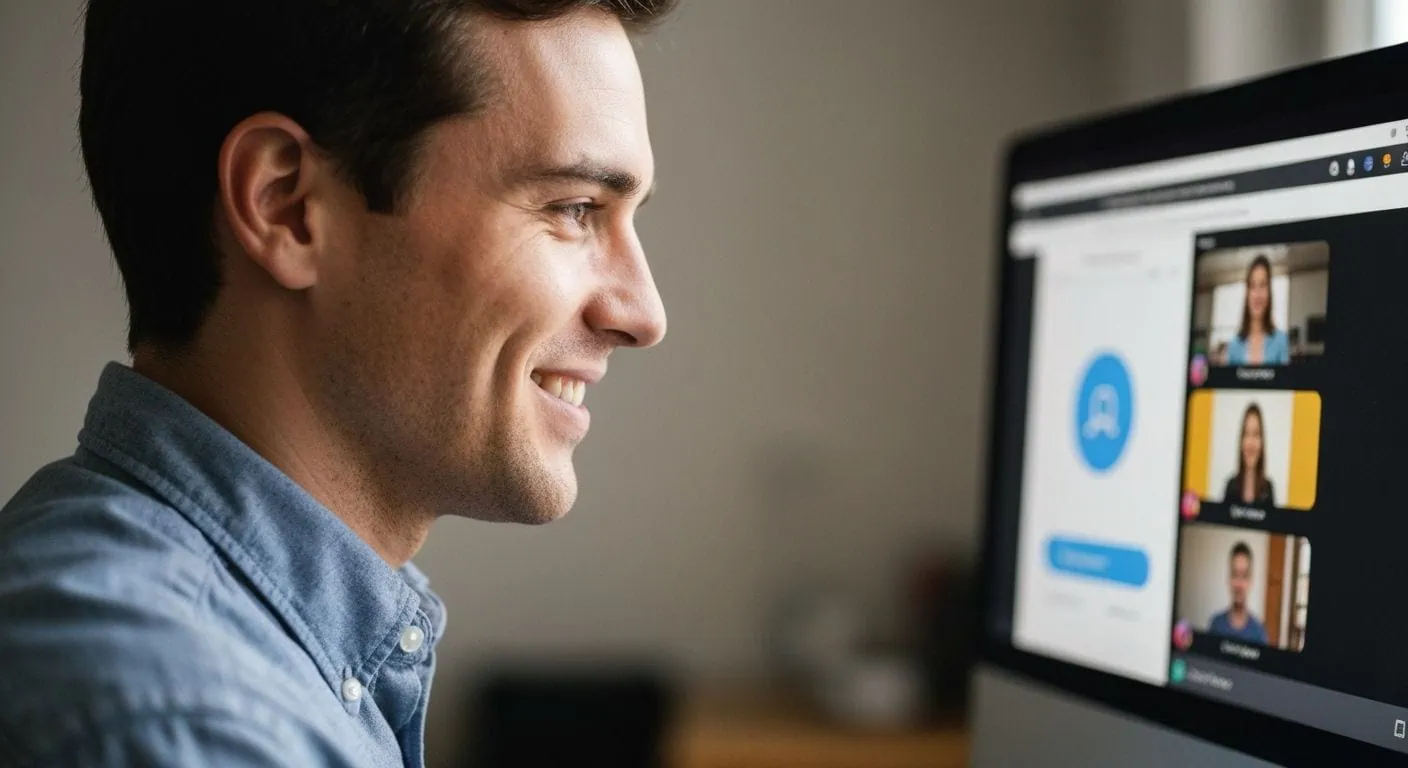 An illustration showing two video chat windows connected by a network symbol, visually representing the comparison between LuckyCrush and other video chat platforms.