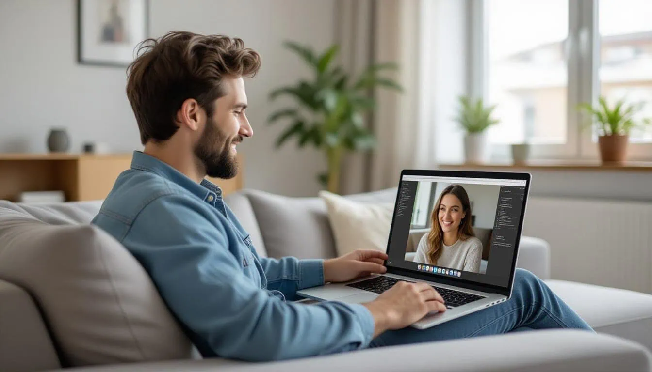 Man smiling while chatting online