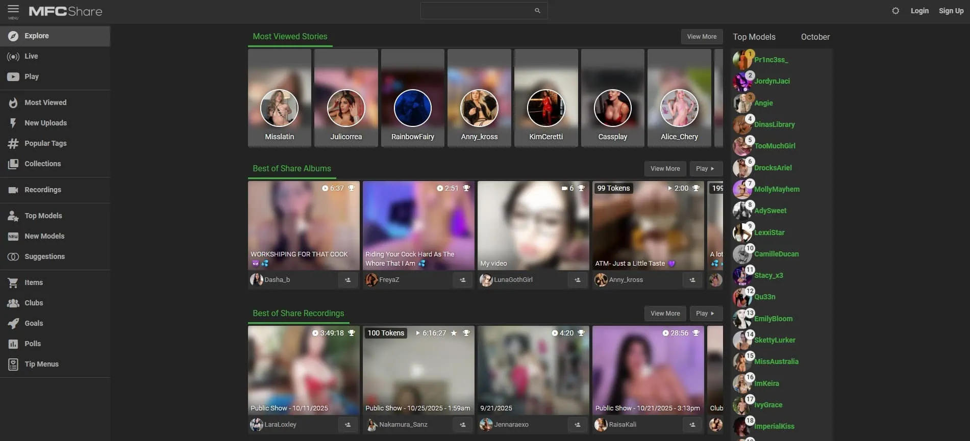 MyFreCam fan club system page 