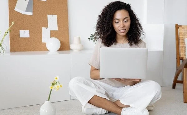 Video chat platform interface showing a woman connecting through online video call
